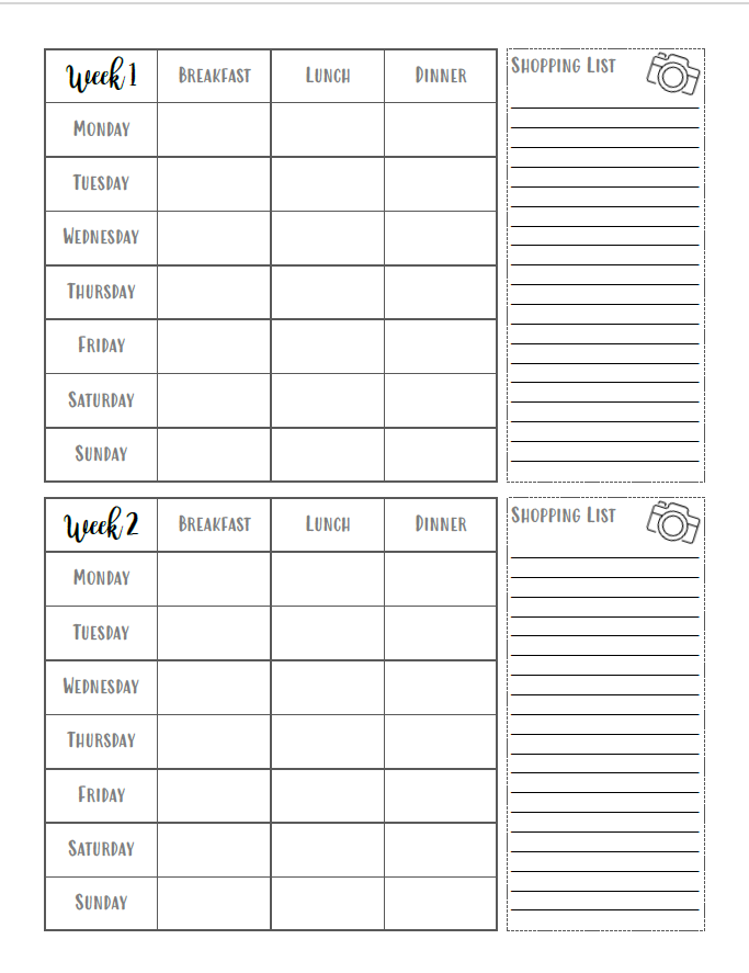 Meal Planning Pages