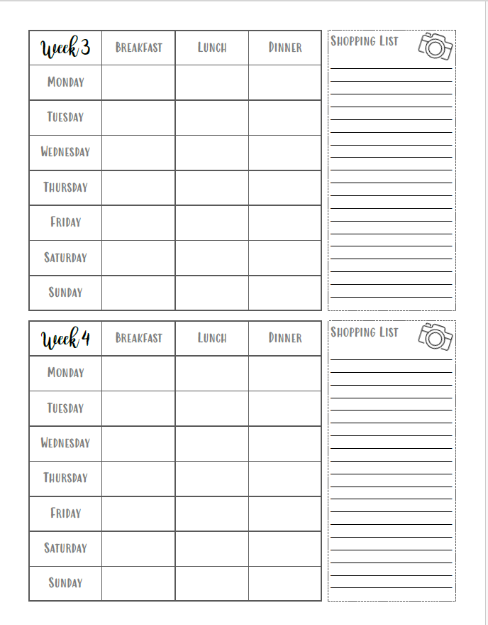 Meal Planning Pages